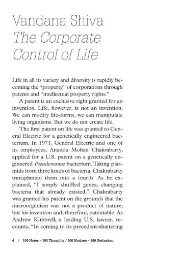 Vandana Shiva: The Corporate Control of Life: 100 Notes, 100 Thoughts: Documenta Series 012 (100 Notes, 100 Thoughts: Documenta ,Used