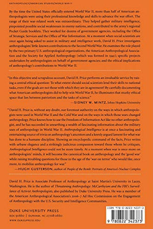 Anthropological Intelligence: The Deployment And Neglect Of American Anthropology In The Second World War,Used
