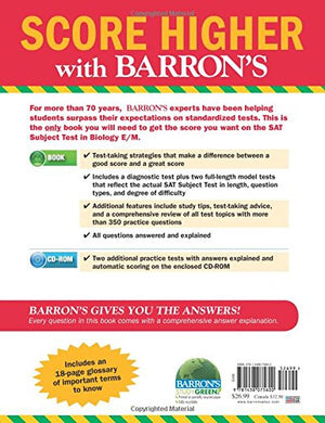 Barron's SAT Subject Test Biology E/M with CDROM,Used