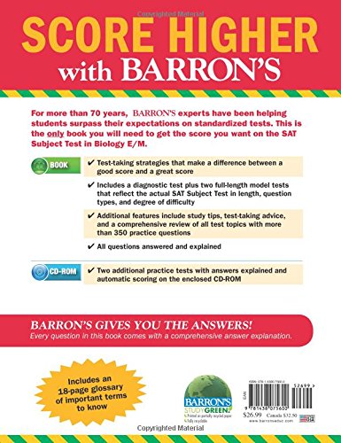 Barron's SAT Subject Test Biology E/M with CDROM,Used