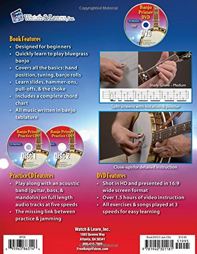 Banjo Primer Book for Beginners Deluxe Edition with DVD and 2 Jam CDs,New