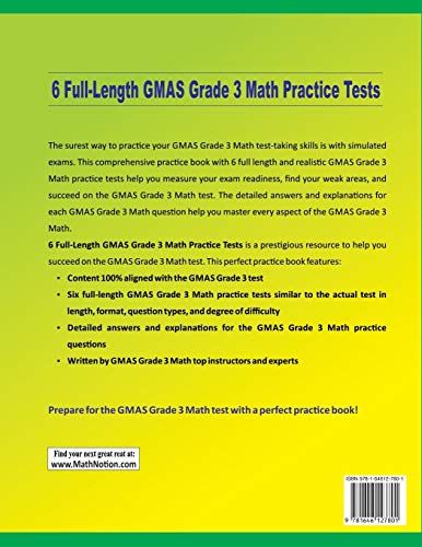 6 FullLength Georgia Milestones Assessment System Grade 3 Math Practice Tests: Extra Test Prep to Help Ace the GMAS Grade 3 Mat,Used