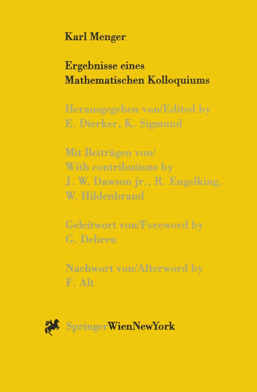 Karl Menger, Ergebnisse eines Mathematischen Kolloquiums (German and English Edition),Used