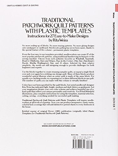 Traditional Patchwork Quilt Patterns: 27 EasytoMake Designs with Plastic Templates (Dover Crafts: Quilting),Used