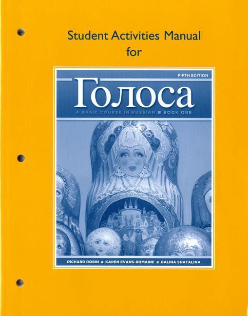 Student Activities Manual For Golosa: A Basic Course In Russian, Book One,New