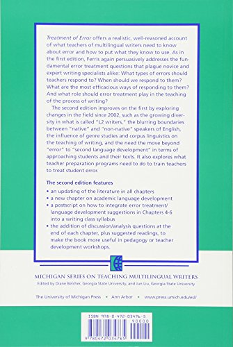 Treatment Of Error In Second Language Student Writing, Second Edition (The Michigan Series On Teaching Multilingual Writers),New