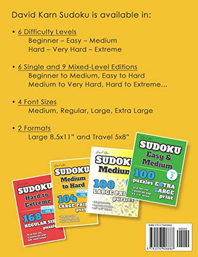 David Karn Sudoku  Medium to Hard Vol 1: 100 Puzzles, Extra Large Print, 42 pt font size, 1 puzzle per page,Used