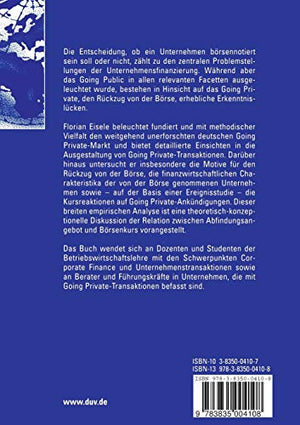 Going Private in Deutschland: Eine institutionelle und empirische Analyse des Rckzugs vom Kapitalmarkt (German Edition),Used