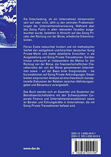 Going Private in Deutschland: Eine institutionelle und empirische Analyse des Rckzugs vom Kapitalmarkt (German Edition),Used