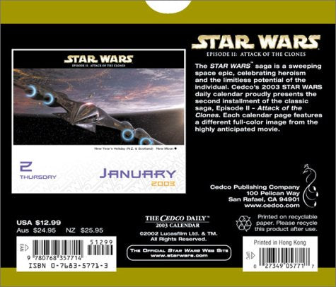 Star Wars Episode II Attack of the Clones Daily Calendar 2003,Used