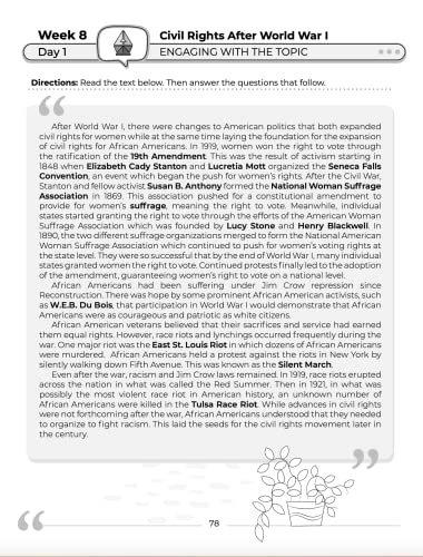 8th Grade Social Studies: Daily Practice Workbook | 20 Weeks of Fun Activities | History | Civic and Government | Geography | Ec,Used