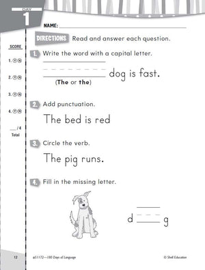 Shell Education 180 Days of Language for Kindergarten (180 Days of Practice),Used