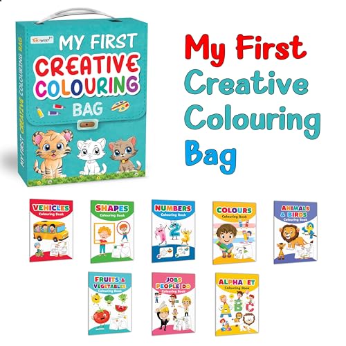 Toddlers Learning Library Coloring Bag : Learning Coloring Book For Kids, My First Picture Library Bag, Library Boxset Of 8 Coloring Books For Children