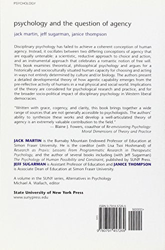 Psychology and the Question of Agency (Suny Series, Alternatives in Psychology),Used