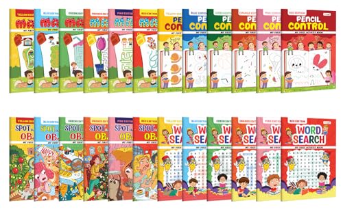 My First Activity Book  Word Search, Mazes, Pencil Control And Spot The Hidden Object  Available In Yellow, Green, Blue, Pink, Orange And Red Editions :- Toddler Learning Activity Book | Set Of 24