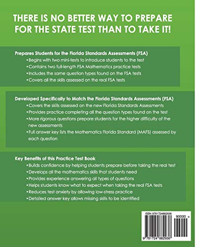 FLORIDA TEST PREP FSA Practice Test Book Mathematics Grade 3: Preparation for the FSA Mathematics Tests,Used