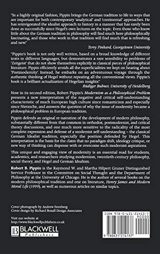 Modernism as a Philosophical Problem: On the Dissatisfactions of European High Culture,New