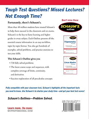 Schaum'S Outline Of Precalculus, 3Rd Edition: 738 Solved Problems + 30 Videos (Schaum'S Outlines),Used