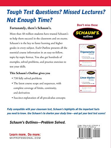 Schaum'S Outline Of Precalculus, 3Rd Edition: 738 Solved Problems + 30 Videos (Schaum'S Outlines),Used