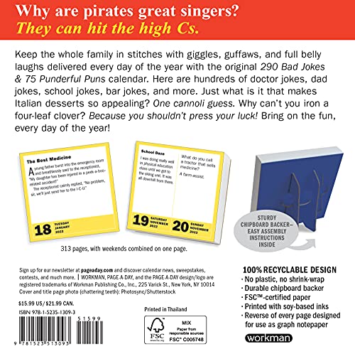 290 Bad Jokes & 75 Punderful Puns PageADay Calendar 2022: Hilarious Puns, Knockknock Jokes, Silly Stories, and Riddles that L,Used