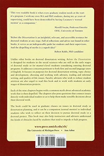 Before the Dissertation: A Textual Mentor for Doctoral Students at Early Stages of a Research Project,Used