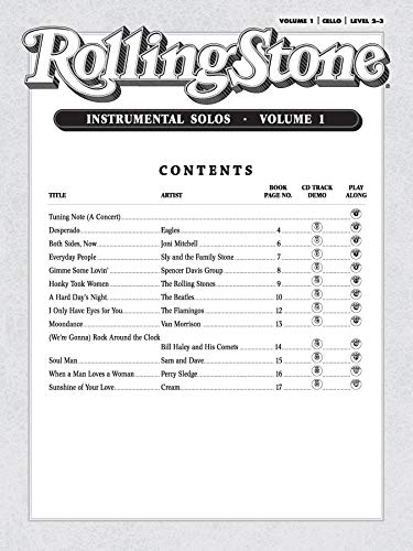 Selections from Rolling Stone Magazine's 500 Greatest Songs of All Time (Instrumental Solos for Strings), Vol 1: Cello, Book & C,Used