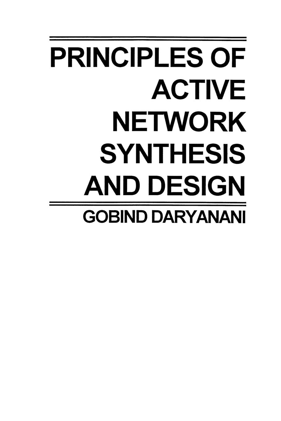 Prin Active Network Synthesis & Design,New