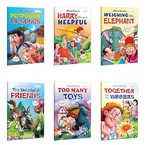 Potpourri Of Songs, Harry Becomes Helpful, Weighing An Elephant, Unhelpful Friend And More Moral Stories :- Early Learning Books For Kids, Picture Story Books For Toddlers | Combo Of 6 Books