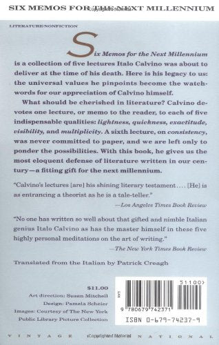 Six Memos For The Next Millennium (The Charles Eliot Norton Lectures, 198586),New