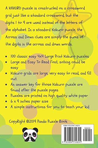 Large Print Kakuro For Kids  4x4  Book 10: Kids Mind Games  Logic Games For Kids,Used