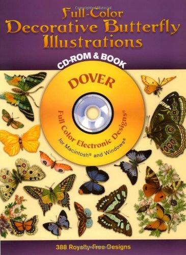 FullColor Decorative Butterfly Illustrations CDROM and Book (Dover Electronic Clip Art),Used