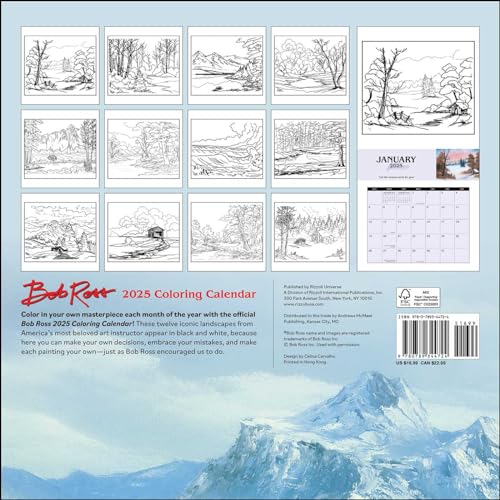 Bob Ross 2025 Coloring Wall Calendar,Used