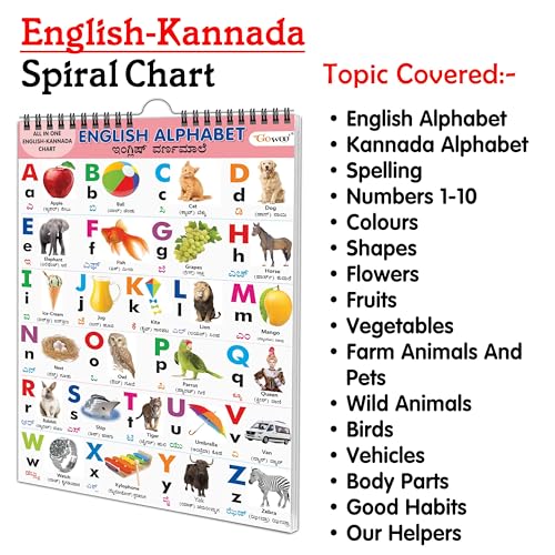 Chart Book Collections For Early Learning : Kids Learning Chart Book, My First All In One Spiral Chart English-Kannada KidS Chart Book Collection With 16 Topics