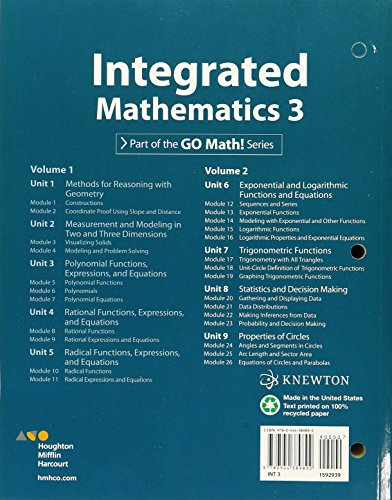 Hmh Integrated Math 3: Interactive Student Edition Volume 2 (Consumable) 2015,New