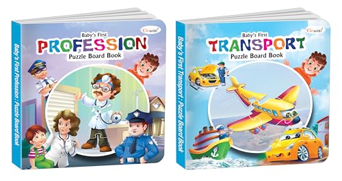 BabyS First Profession And Transport Puzzle Board Book : Kids Educational Book, Fun Toddler Board Book, Kids Puzzle Board Book, Self-Correcting Puzzle Book | Pack Of 2 Puzzle Board Books