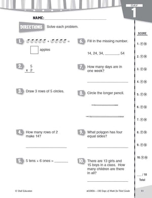 Shell Education 180 Days of Math for Third Grade (180 Days of Practice),New