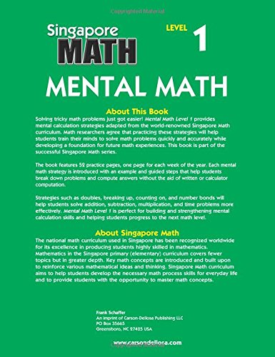 Singapore Math  Mental Math Level 1 Workbook For 2Nd Grade, Paperback, 64 Pages, Ages 78 With Answer Key,New