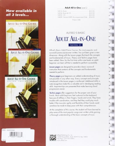 Alfred'S Basic Adult Piano Course, Allinone, Level 2 W/Cd [Student Edition] (Alfred'S Basic Adult Piano Course, Bk 2),Used