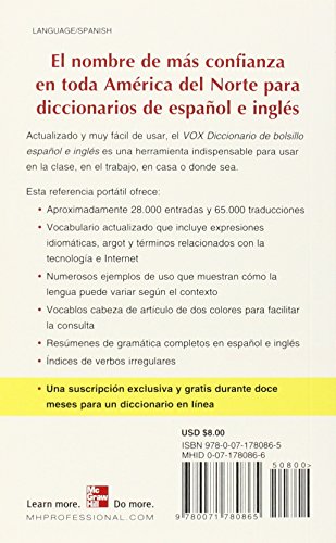 VOX Diccionario de bolsillo espaol y ingls,Used