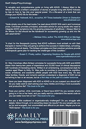 I Always Want to Be Where I'm Not: Successful Living with ADD and ADHD,Used