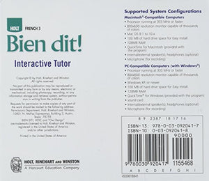 Bien Dit Level 3, Grade 11 Interactive Tutor: Holt Bien Dit!-new