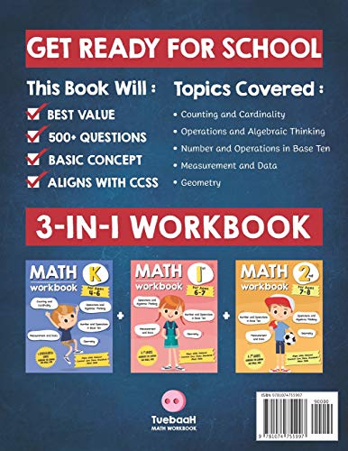 Math Workbook Practice Grade K2 (Ages 48): 3in1 Math Workbook With Over 500+ Questions For Learning and Practice Math (Kinde,Used