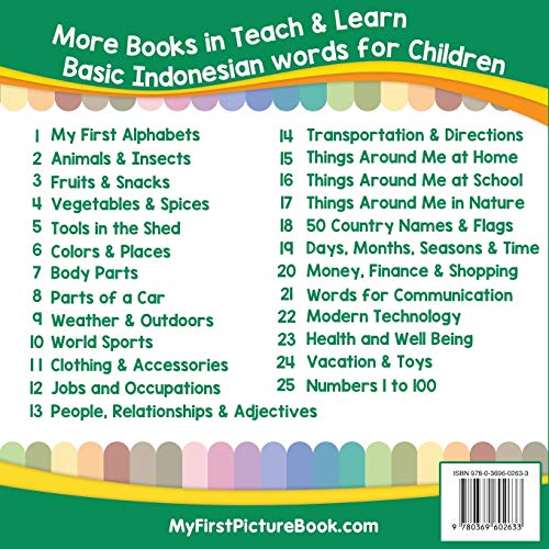 My First Indonesian Things Around Me at School Picture Book with English Translations: Bilingual Early Learning & Easy Teaching ,Used