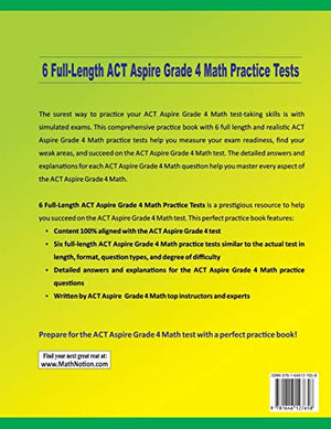 6 FullLength ACT Aspire Grade 4 Math Practice Tests: Extra Test Prep to Help Ace the ACT Aspire Grade 4 Math Test,Used