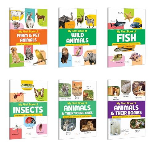 My First Book Of Farm & Pet Animals, Wild Animals, Fish And More :- Educational Book For Kids, Picture Book For Toddlers, Book For Early Learners, Colourful Learning Book | Pack Of 6 Books