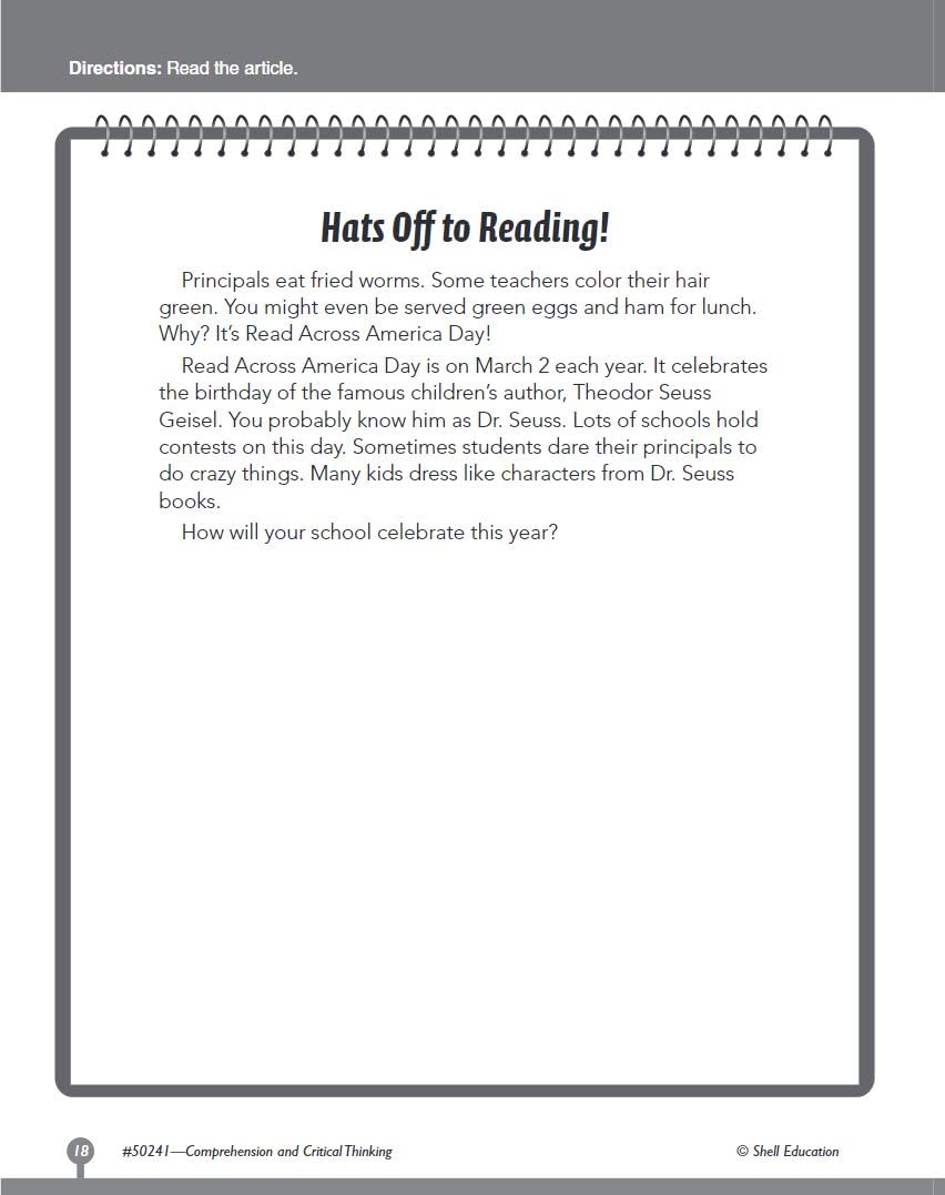 Comprehension and Critical Thinking Grade 1 (Comprehension & Critical Thinking),Used