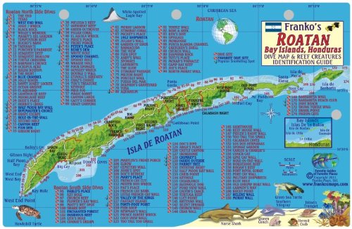 Roatan Honduras Dive Map & Reef Creatures Guide Franko Maps Laminated Fish Card,New