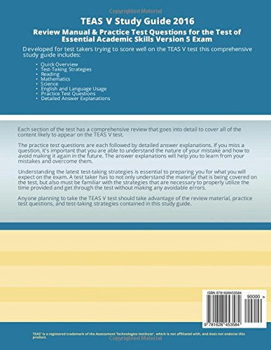 TEAS V Study Guide 2016: Review Manual & Practice Test Questions for the TEAS Version 5 Exam,Used