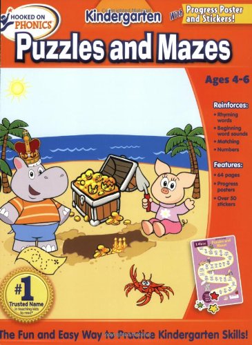 Hooked on Learning Kindergarten Puzzles and Mazes Workbook,Used
