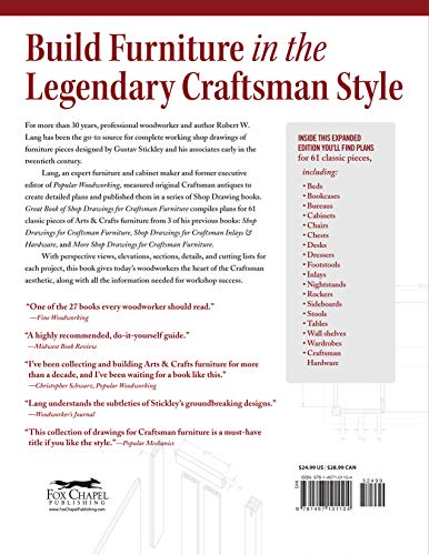 Fox Chapel Publishing Great Book of Shop Drawings for Craftsman Furniture: Revised & Expanded Edition with 61 Detailed Plans